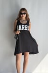 Kadın Yuvarlak Derin Yaka Baskı Detaylı Kalın Askılı Oversize Siyah Elbise -Elbise-Tf The Fancy For You-6340-4-Kadın Yuvarlak Derin Yaka Baskı Detaylı Kalın Askılı Oversize Siyah Elbise 