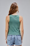 Kadın Yuvarlak Yaka Yıkamalı Sıfır Kol Yeşil Triko Bluz -T-shirt-Tf The Fancy For You-1329-2-Kadın Yuvarlak Yaka Yıkamalı Sıfır Kol Yeşil Triko Bluz 
