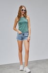 Kadın Yuvarlak Yaka Yıkamalı Sıfır Kol Yeşil Triko Bluz -T-shirt-Tf The Fancy For You-1329-2-Kadın Yuvarlak Yaka Yıkamalı Sıfır Kol Yeşil Triko Bluz 