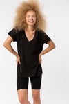 T-Shirt Basic V Yaka Lazer Detaylı