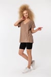 T-Shirt Basic V Yaka Lazer Detaylı