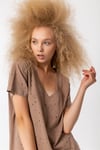 T-Shirt Basic V Yaka Lazer Detaylı