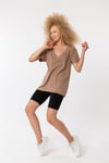 T-Shirt Basic V Yaka Lazer Detaylı