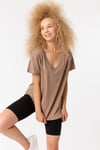 T-Shirt Basic V Yaka Lazer Detaylı