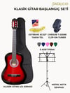 Patriccio PTRD Klasik Gitar (Kırmızı 4/4) Başlangıç Seti (Klasik Gitar + Yedek Tel + Pena + Kılıf + Nota Sehpası + Tuner)