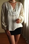 1960s Nadir İşlemeli İpek Saten Handmade Bluz