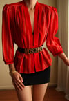1970s Hand Tailored Kırmızı Vintage Bluz 