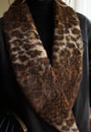 1980'ler Leopar Kürk Yaka Detaylı Vintage Deri Palto