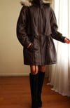1980'ler Vintage Gerçek Kürk Detaylı Kapüşonlu Deri Parka