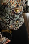 19th Century Interpreted Design Barok Siyah Yeşil Bej Floral Printed Ceket