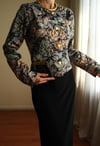 19th Century Interpreted Design Barok Siyah Yeşil Bej Floral Printed Ceket