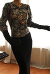 19th Century Interpreted Design Barok Siyah Yeşil Bej Floral Printed Ceket