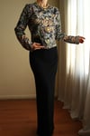 19th Century Interpreted Design Barok Siyah Yeşil Bej Floral Printed Ceket