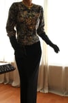 19th Century Interpreted Design Barok Siyah Yeşil Bej Floral Printed Ceket