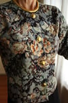 19th Century Interpreted Design Barok Siyah Yeşil Bej Floral Printed Ceket