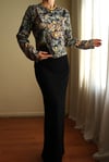 19th Century Interpreted Design Barok Siyah Yeşil Bej Floral Printed Ceket