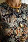 19th Century Interpreted Design Barok Siyah Yeşil Bej Floral Printed Ceket