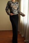 19th Century Interpreted Design Barok Siyah Yeşil Bej Floral Printed Ceket