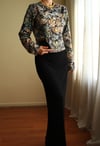 19th Century Interpreted Design Barok Siyah Yeşil Bej Floral Printed Ceket
