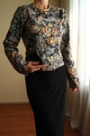 19th Century Interpreted Design Barok Siyah Yeşil Bej Floral Printed Ceket