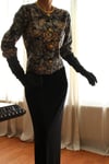 19th Century Interpreted Design Barok Siyah Yeşil Bej Floral Printed Ceket