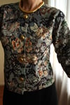 19th Century Interpreted Design Barok Siyah Yeşil Bej Floral Printed Ceket