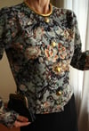 19th Century Interpreted Design Barok Siyah Yeşil Bej Floral Printed Ceket