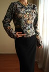 19th Century Interpreted Design Barok Siyah Yeşil Bej Floral Printed Ceket