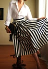 Inspired By Vintage 1960 Style Koyu Lacivert Striped Draped Etek