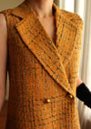 Inspired By Vintage 1960s Jumper Tweed Dokuma Kruvaze Düğmeli Elbise
