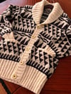 Norway Wool Hand Knitted Motifli Şal Yaka Vintage Hırka