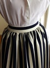 ÖN SİPARİŞ Inspired By Vintage 1960 Style Koyu Lacivert Striped Draped Etek