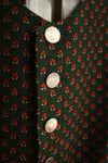 West Germany Yeşil Mikro Çiçek Desenli Unisex Vintage Yelek