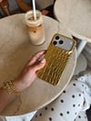 Croco Yılan Derili İphone Telefon Kılıfı Gold