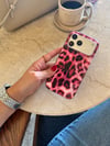 Leopar Desen Hologram İPhone Telefon Kılıfı Pembe