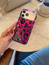 Leopar Desen Hologram İPhone Telefon Kılıfı Fuşya