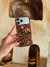 Leopar Desen Hologram İPhone Telefon Kılıfı Açık Kahverengi