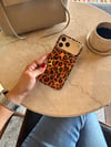 Leopar Desen Hologram İPhone Telefon Kılıfı Açık Kahverengi