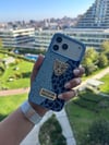Leopar Desenli Taşlı Kaplan iPhone Telefon Kılıfı Mavi