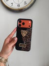 Leopar Desenli Taşlı Kaplan iPhone Telefon Kılıfı Siyah