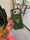 Leopar İncili Kaplan İphone Telefon Kılıfı Yeşil