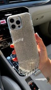 Luxury Püsküllü Taşlı İphone Telefon Kılıfı Gümüş