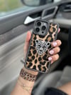 Taşlı Kaplan İphone Telefon Kılıfı Siyah