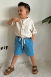 Denim Şort Gömlek Mavi Takım