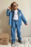 Erkek Çocuk 3 Parça Tshirt Dahil A Baskılı Denim Takım