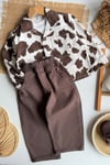 Erkek Çocuk Dog Baskı Denim Ceketli Kahve Takım