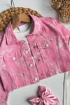 Kız Çocuk 3'lü Denim Tshirt Dahil Çiçekli Pembe Takım