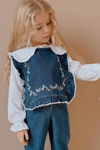 Kız Çocuk Denim 3 Parça Gömlekli Pantolon Mavi Takım
