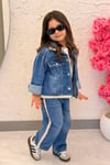 Kız Çocuk Denim İşlemeli Takım