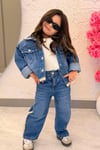 Kız Çocuk Denim İşlemeli Takım